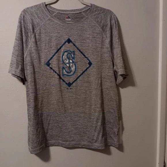 Majestic Men's Heather Gray Seattle Mariners Short-Sleeve Logo Tee - Picture 9 of 11